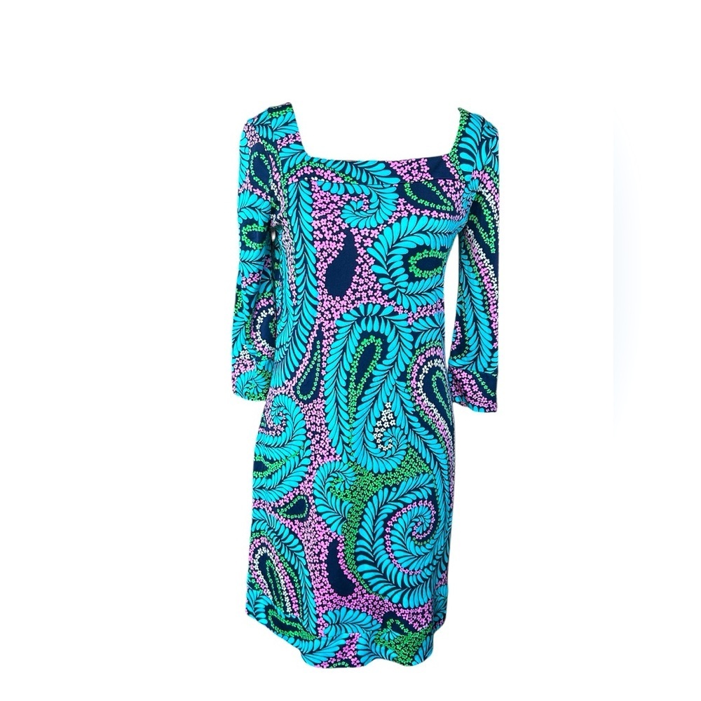 Lilly Pulitzer like new 100% silk Blue and Green Paisley Dress size 4